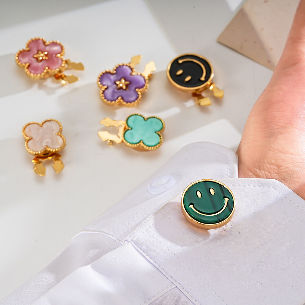 Simple Series Daily Flower Smiling Face Clover Alloy Cufflinks h5Picture2
