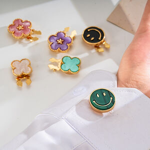 Simple Series Daily Flower Smiling Face Clover Alloy Cufflinks h5 Picture2