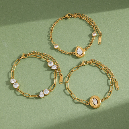 Pulseras de cadena de lujo para mujer, elegantes, de acero inoxidable, resistentes al agua, color dorado y con circonitas.