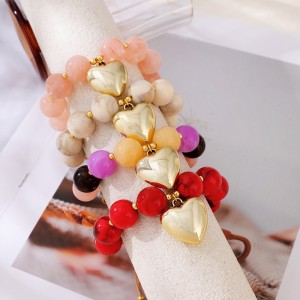 Simple Series Retro Heart Beads Gradient Color Resin Gold Color Women's Beaded Bracelets h5 Picture2