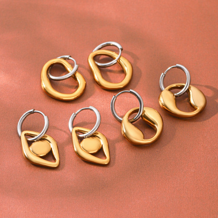 Simple Series Daily Irregular Shape Mixed Color Stainless Steel Waterproof Gold Color Women's Dangle Earrings