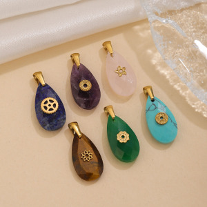 Classic Series Diy Droplet Gradient Color Natural Stones Gold Color Pendants h5 Picture4