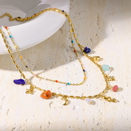 Romantic Series Daily Moon Starfish Stainless Steel Waterproof Gold Color Unisex Pendant Necklaces