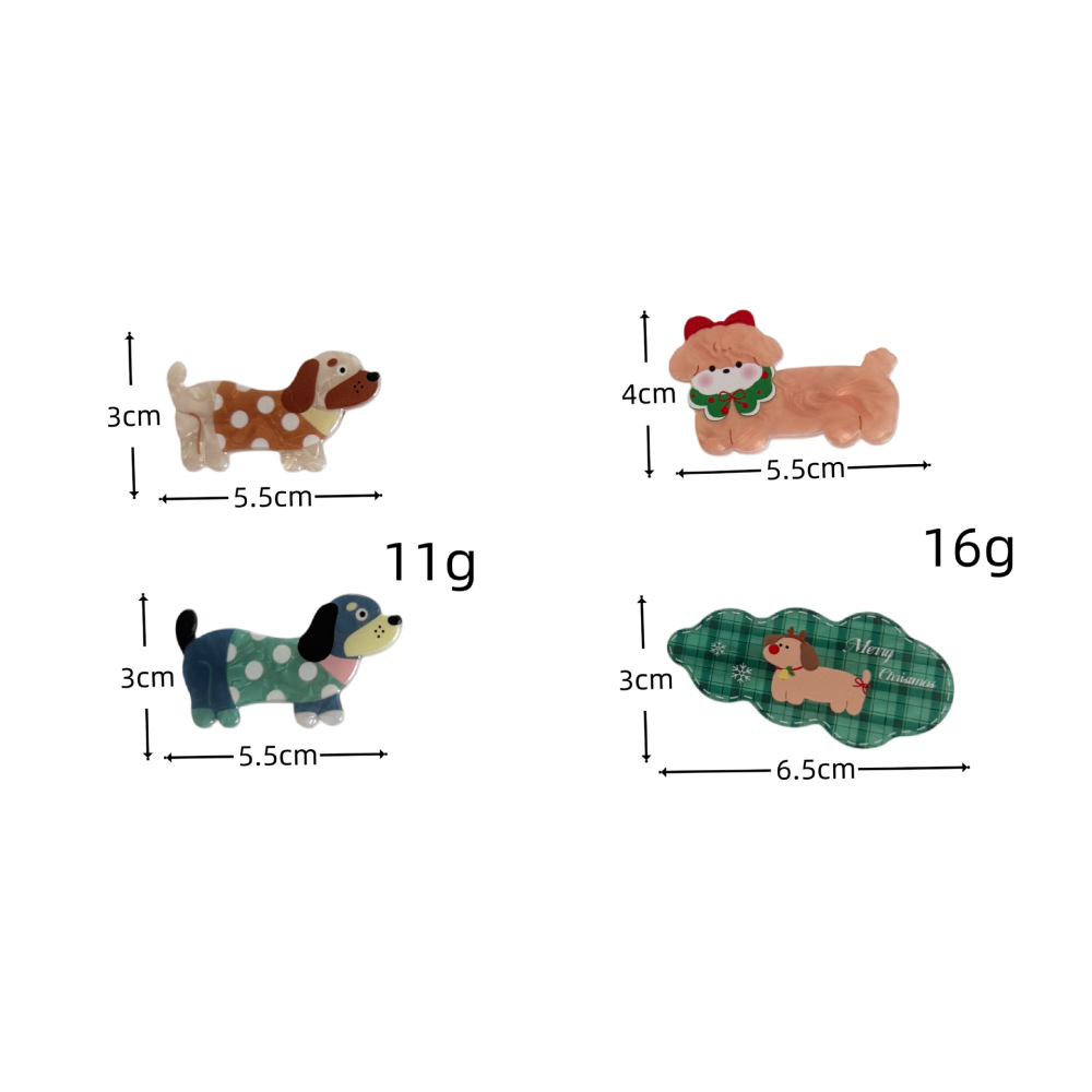 Simple Series Cute Animal Christmas Plaid Polka Dots Mixed Color Dachshund Acetate Hair Clips Picture5