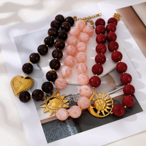 Simple Series Retro Heart Beads Gradient Color Stainless Steel Waterproof   Gold Color  Women's Beaded Necklaces h5 Picture3