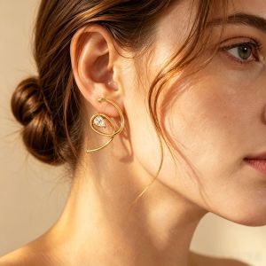 Simple Series Daily Droplet Lines Stainless Steel Waterproof   Gold Color  Zircon Women's Stud Earrings h5 Picture3
