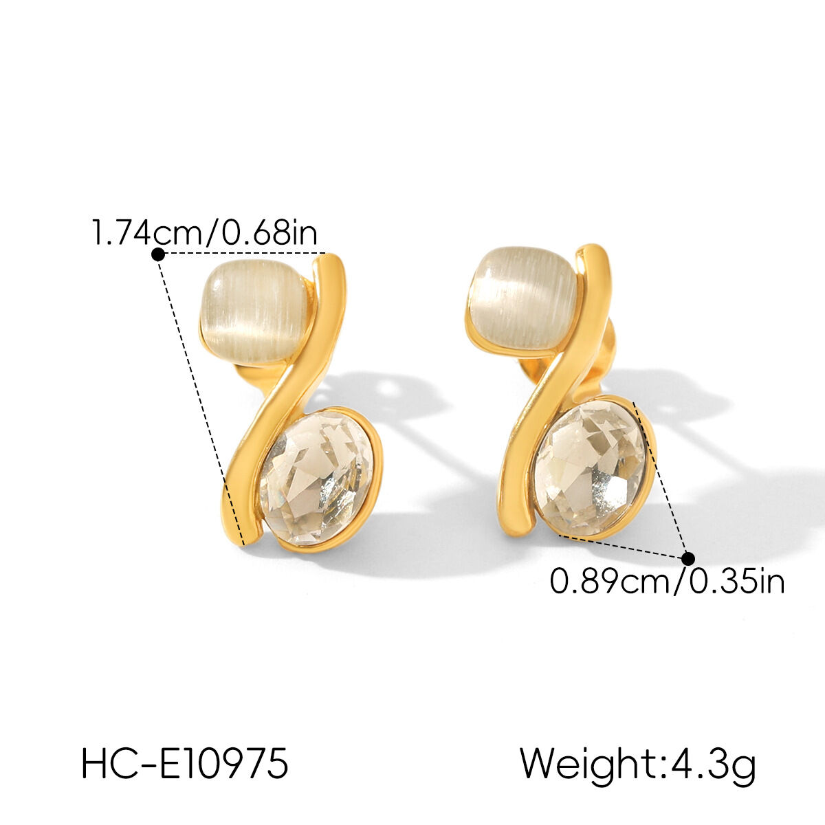 Pendientes De Botón Para Mujer De La Serie Simple, De Forma Irregular, De Acero Inoxidable, Resistentes Al Agua, Color Dorado Y Con Piedra Natural. Imagen2
