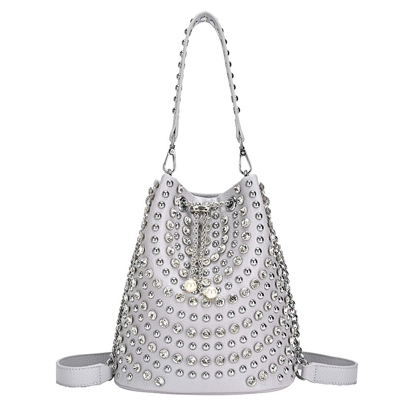Streetwear Style Studded Solid Color Rivet Pu Women's Bucket Handbags 