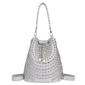Streetwear Style Studded Solid Color Rivet Pu Women's Bucket Handbags h5 