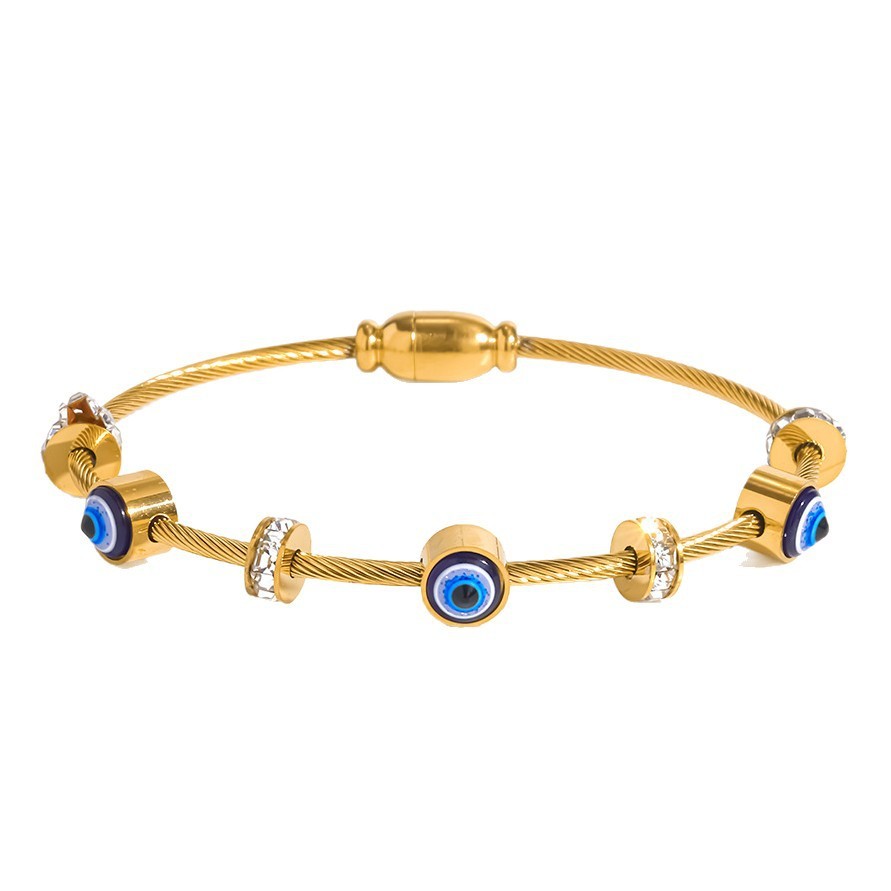 Simple Series Retro Devil's Eye Geometric Shape Stainless Steel Waterproof Gold Color Zircon Women's Bangles h5Picture5