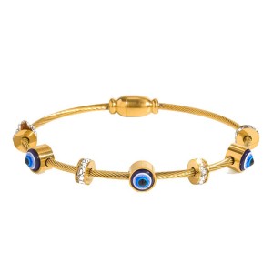 Simple Series Retro Devil's Eye Geometric Shape Stainless Steel Waterproof Gold Color Zircon Women's Bangles h5 Picture5
