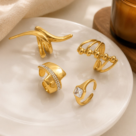 Simple Series – Statement-Ringe für den Alltag, unregelmäßige Form, Edelstahl, wasserdicht, goldfarben 2
