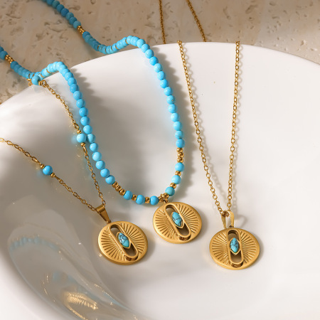 Romantic Series Bohemian Geometric Shape Stainless Steel Waterproof Gold Color Women's Pendant Necklaces