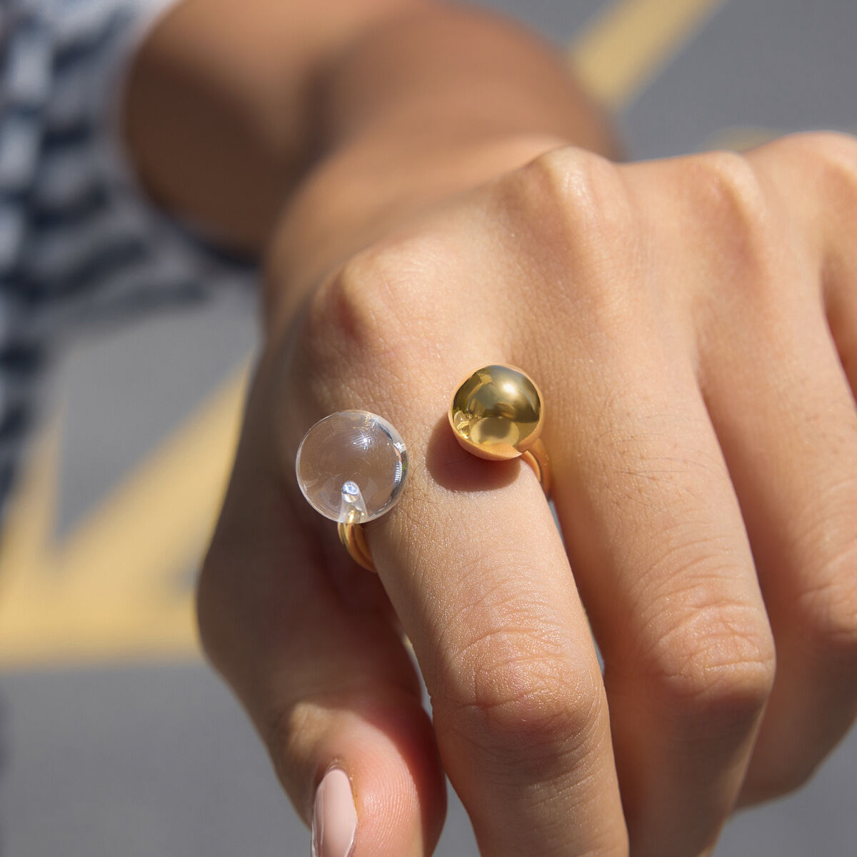 Simple Ball Shape Resin & Stainless Steel Gold Color Statement Rings