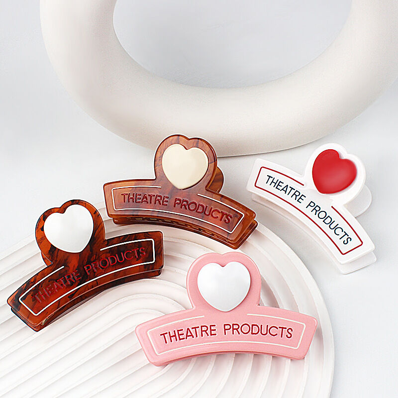 Garras Para El Cabello De Acetato Con Estampado De Leopardo Y Forma De Corazón, De La Serie Romantic Simple Letter Heart h5Imagen2