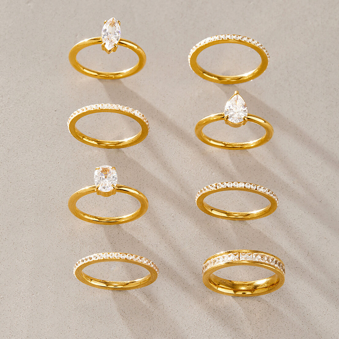 Luxurious Ellipse Shape Stainless Steel Waterproof Gold Color Rhinestone Zircon Women's Gemstone Rings 2