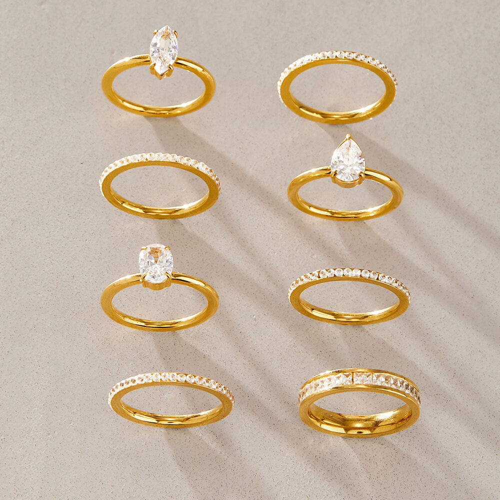 Luxurious Ellipse Shape Stainless Steel Waterproof Gold Color Rhinestone Zircon Women's Gemstone Rings Picture2