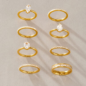 Luxurious Ellipse Shape Stainless Steel Waterproof Gold Color Rhinestone Zircon Women's Gemstone Rings h5 Picture2