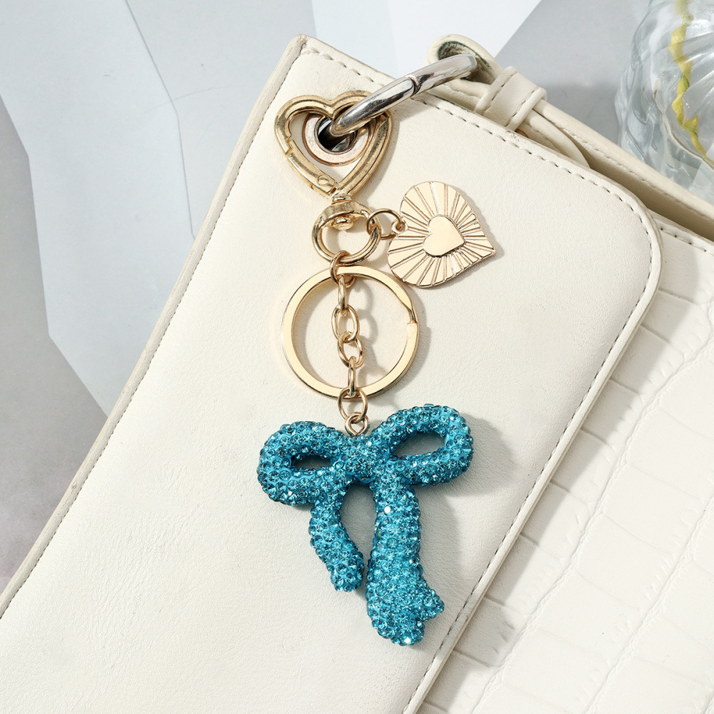Luxurious Series Sweet Heart Bow Knot Solid Color Alloy Rhinestone Keychain Picture5