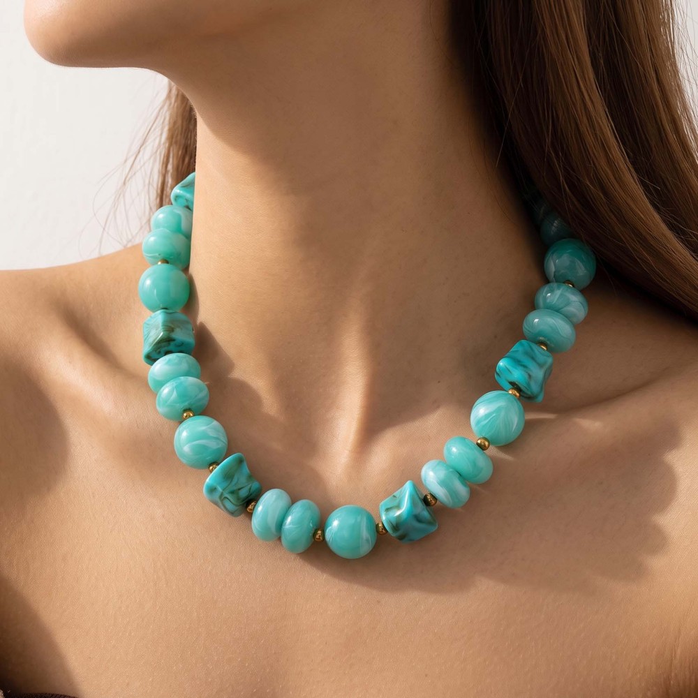 Simple Series Retro Beads Gradient Color Acrylic Women's Beaded Necklaces Picture3