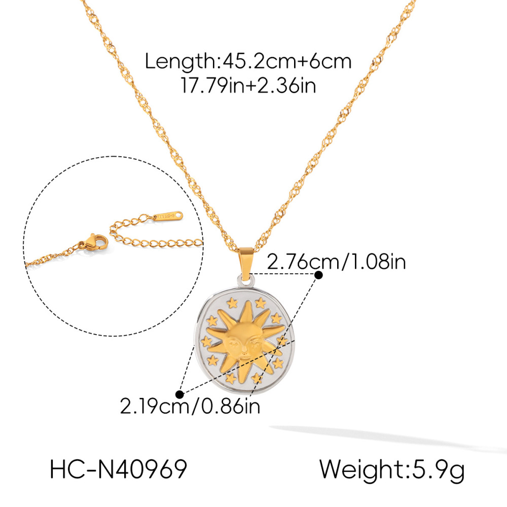 Simple Series Daily Sun Circle Stainless Steel Waterproof Gold Color Women's Pendant Necklaces h5Picture2