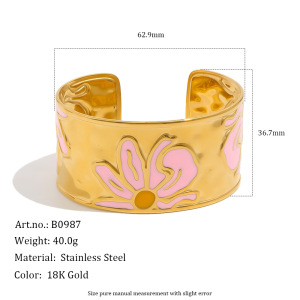 Simple Series Sweet Flower Stainless Steel Waterproof Gold Color Women's Bangles h5