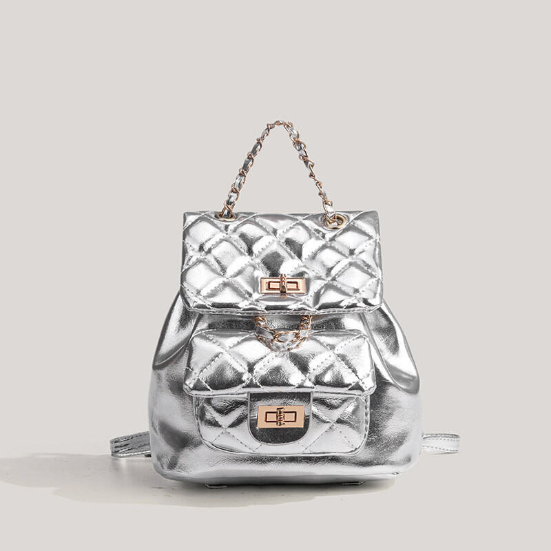 Casual Stijl, Gewatteerde Stiksels, Metalen Details, Effen Kleur, Premium Kwaliteit Pu Damesrugzak h5 Afbeelding2