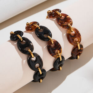 Simple Series Elegant Patchwork Gradient Color Resin Gold Color Women's Beaded Bracelets h5 Picture3