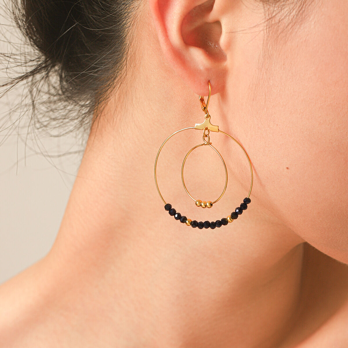 Pendientes Colgantes Para Mujer De La Serie Simple Daily Tassel Beads Circle De Acero Inoxidable, Resistentes Al Agua Y Color Dorado. h5 Imagen6
