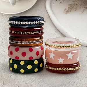 Simple Series Retro Polka Dots Gradient Color Resin Artificial Pearl Women's Bangles h5 Picture2