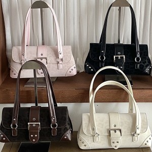 Streetwear Style Metal Hardware Studded Solid Color Leopard Print Rivet Pu Women's Square Shoulder Bags h5 Picture5