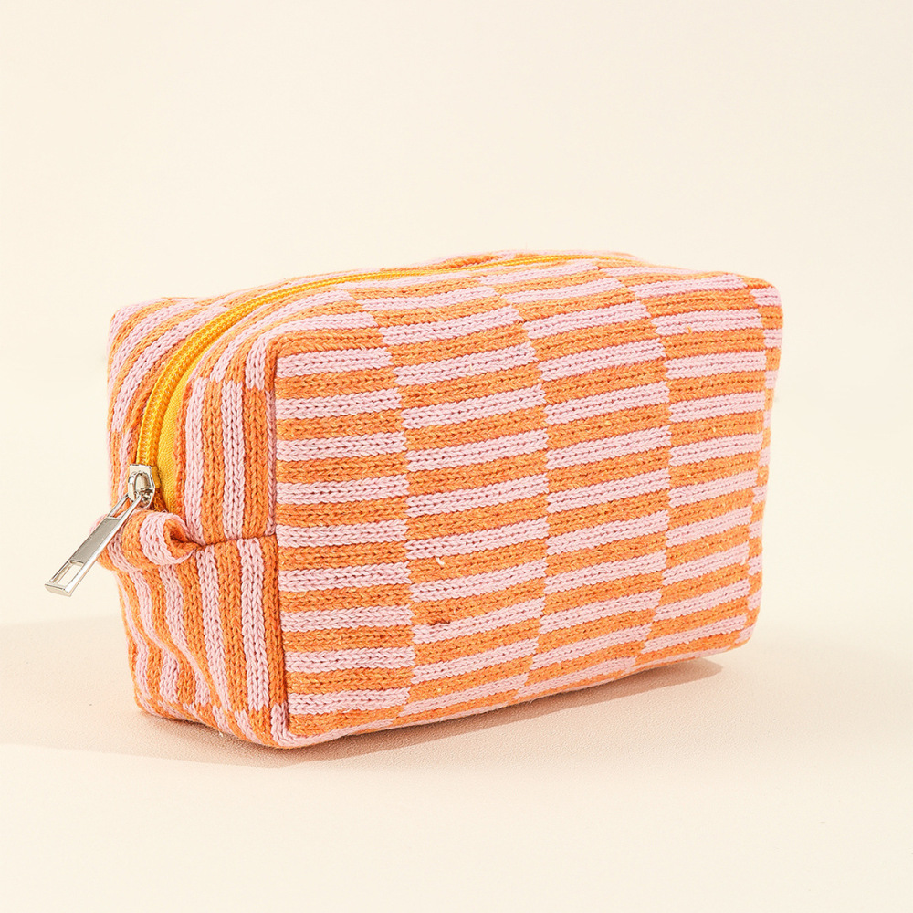 Simple Series Daily Solid Color Plaid Polyester Makeup Bags Picture3
