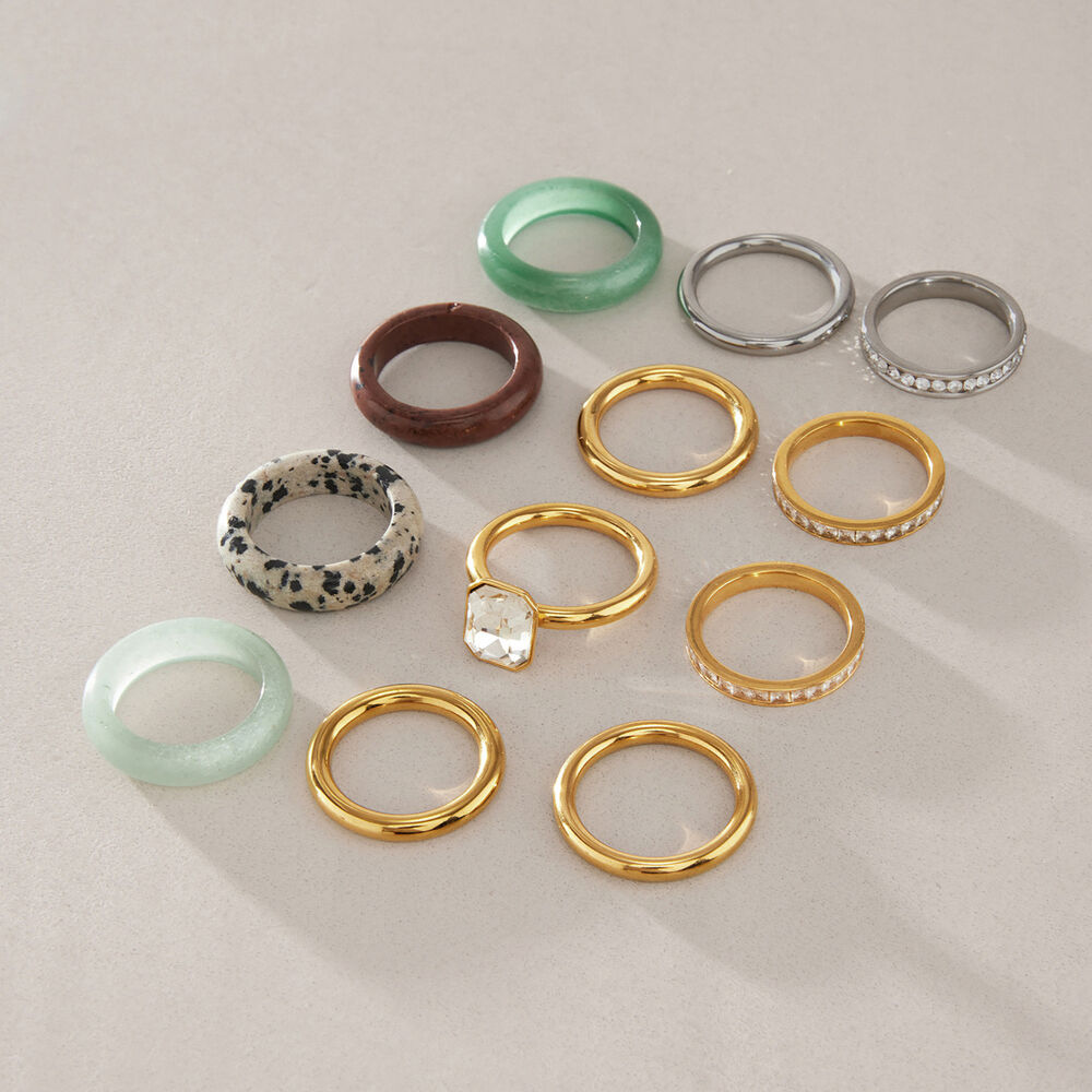 Retro Gold Color Rhinestone Natural Stone Ring Sets h5Picture5