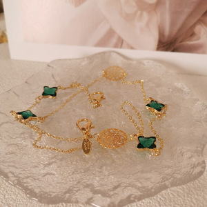 Simple Series Daily Chain Clover Copper Rhinestone Glasses Chains h5 Picture3