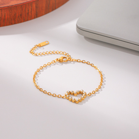 Heart Stainless Steel Waterproof Gold Color Zircon Women's Charm Bracelets 2