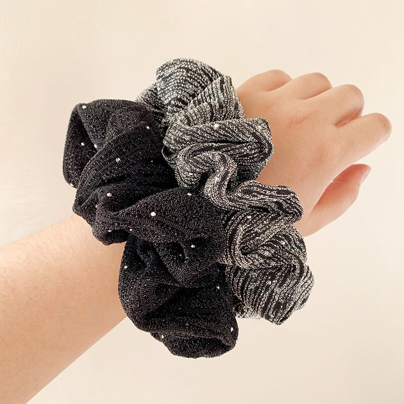 Simple Series Elegant Solid Color Stripe Polyester Rhinestone Scrunchies h5Picture3