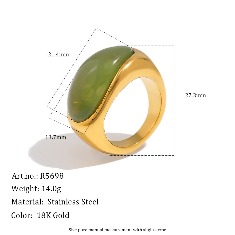 Gradient Color Ellipse Shape Stainless Steel Waterproof Gold Color Statement Rings 