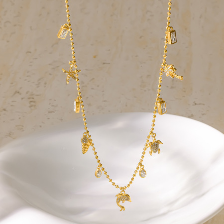 Romantic Series Daily Starfish Geometric Shape Stainless Steel Waterproof Gold Color Women's Pendant Necklaces