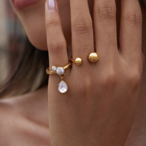 Luxurious Series Daily Droplet Ellipse Shape Stainless Steel Waterproof   Gold Color  Zircon Women's Gemstone Rings h5 Picture4