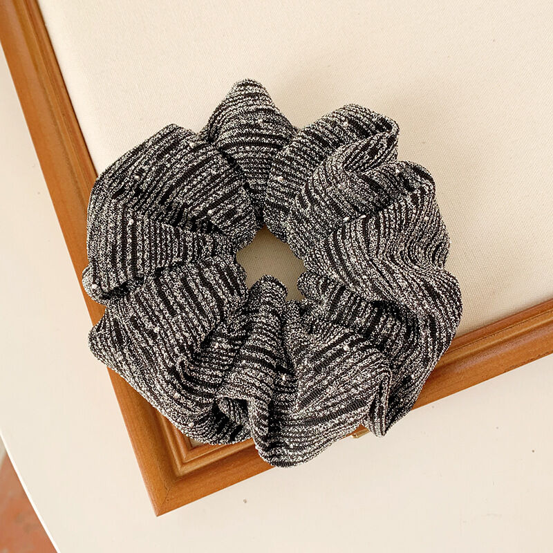Simple Series Elegant Solid Color Stripe Polyester Rhinestone Scrunchies