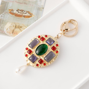 Classic Series Retro Mixed Color Geometric Shape Alloy Artificial Gemstone Keychain h5 Picture4