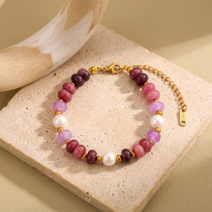 Simple Series Retro Solid Color Mixed Color Natural Stones   Gold Color  Women's Beaded Bracelets h5 Picture2