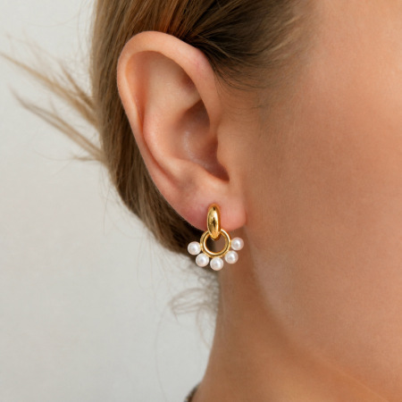 Simple Series Elegant Circle Stainless Steel Waterproof Gold Color Women's Stud Earrings