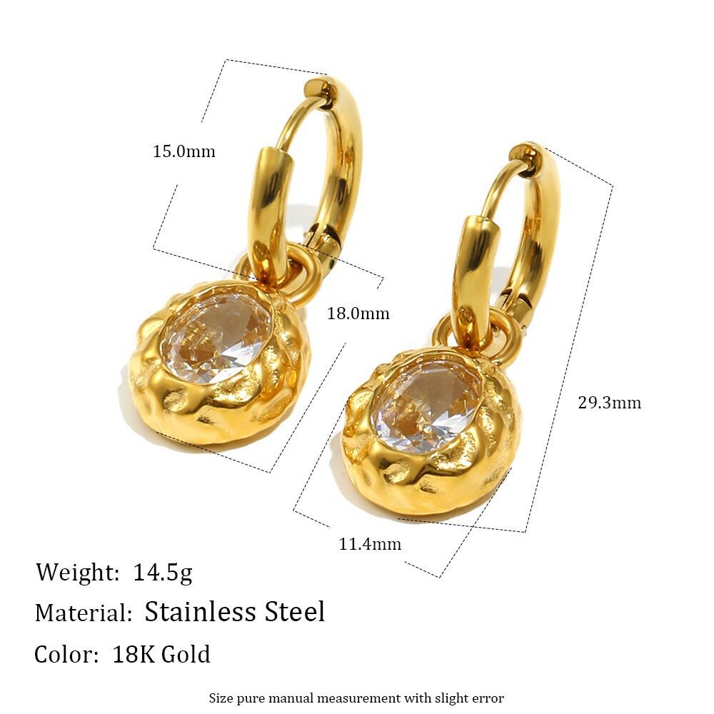 Orecchini Pendenti Da Donna Della Serie Luxury Classic A Forma Ellittica, Impermeabili, In Acciaio Inossidabile Color Oro Con Zirconi.