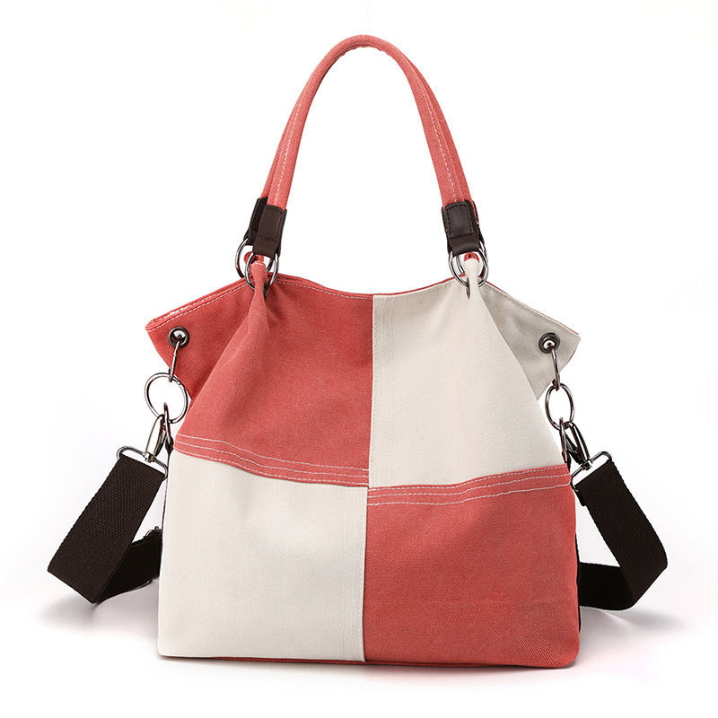 Casual Style Patchwork Patchwork Plaid Mixed Color Canvas Women's Square Shoulder Bags
