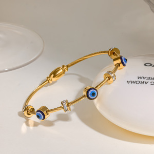 Simple Series Retro Devil's Eye Geometric Shape Stainless Steel Waterproof Gold Color Zircon Women's Bangles h5 Picture2