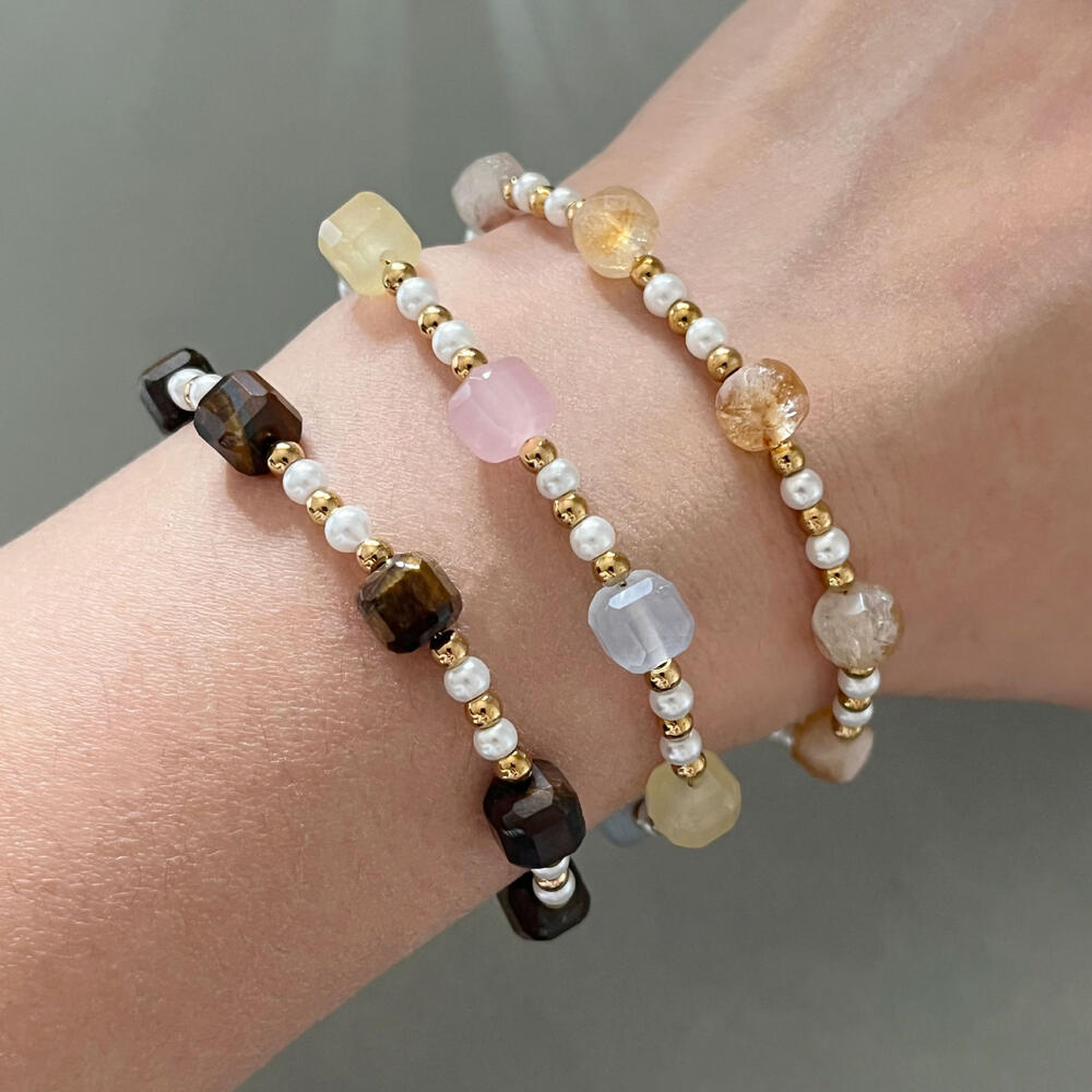 Bracelets De Perles Rétro Simples, Dégradé De Couleurs, Pierres Naturelles, Couleur Or, Pour Femmes h5Image3