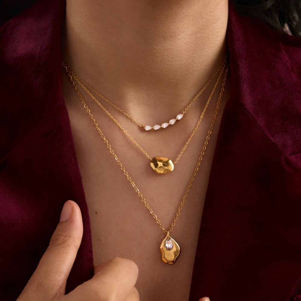 Luxurious Series Daily Droplet Chain Stainless Steel Waterproof Gold Color Zircon Women's Chain Necklaces Picture4