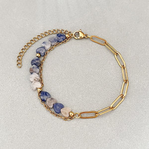 Retro Heart Chain Gradient Color Stainless Steel Waterproof Gold Color Natural Stone Women's Beaded Bracelets h5