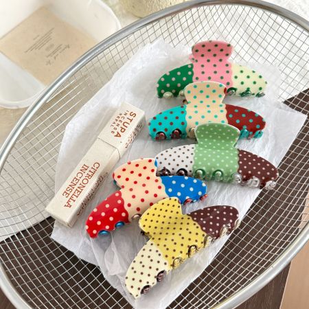 Pinzas para el cabello de PVC de colores variados con lunares de la serie Simple Daily 2